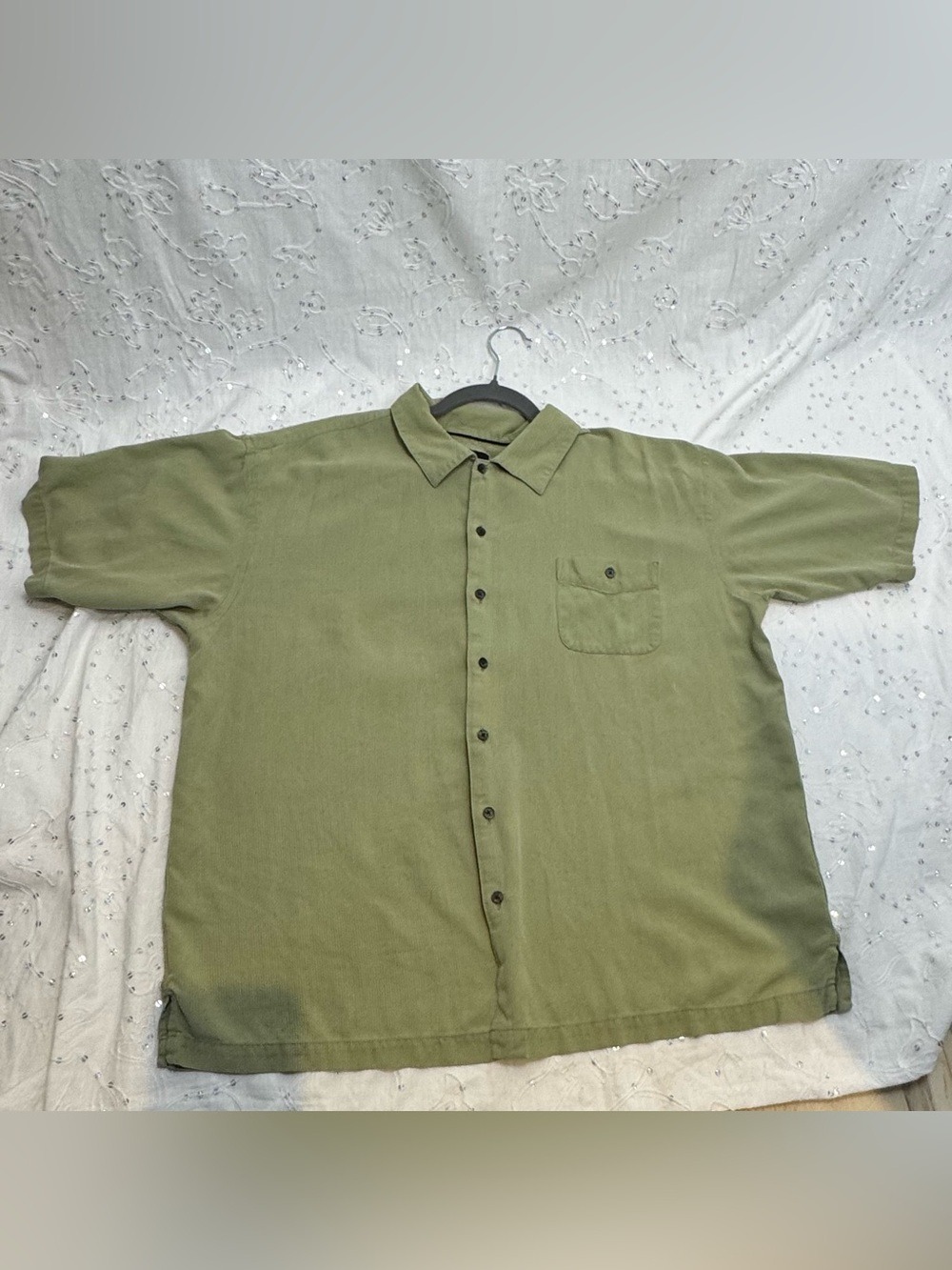 Vintage 90s Toscano 100% Silk Sage Green Camp Shirt Men’s XXL Button Up Casual